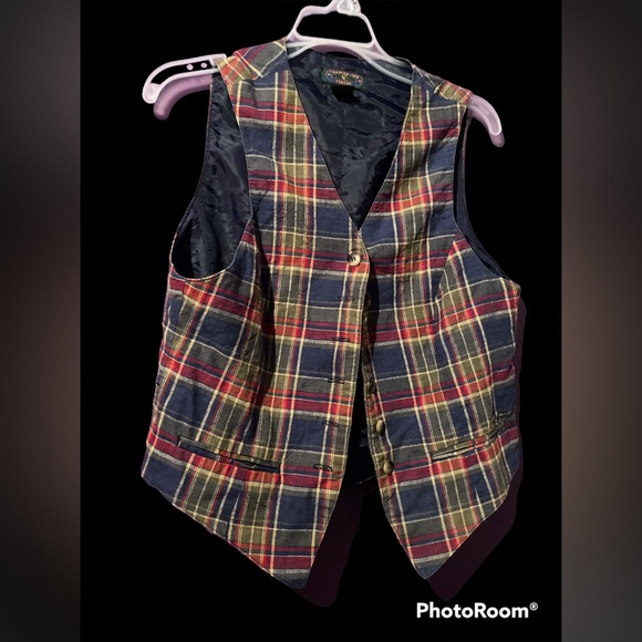 Jackets & Blazers - Charter Club Classic Plaid/Tartan Red, Yellow, and Blue Vest